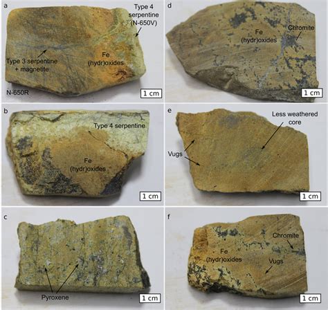 Saprolite samples in hand specimen. (a) Sample N-650R showing black ...