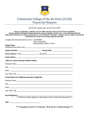 Community College of the Air Force (CCAF) Transcript Request - Fill and ...