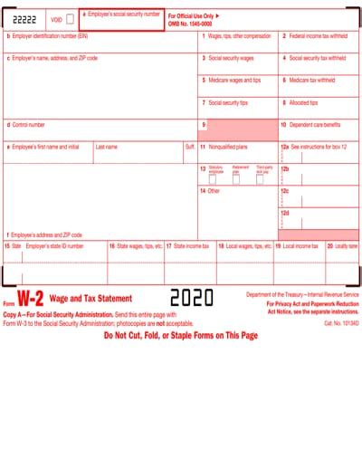 IRS W-2 Form 2021 - Free Download