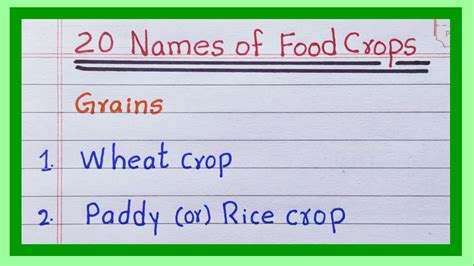 Food Crops Names