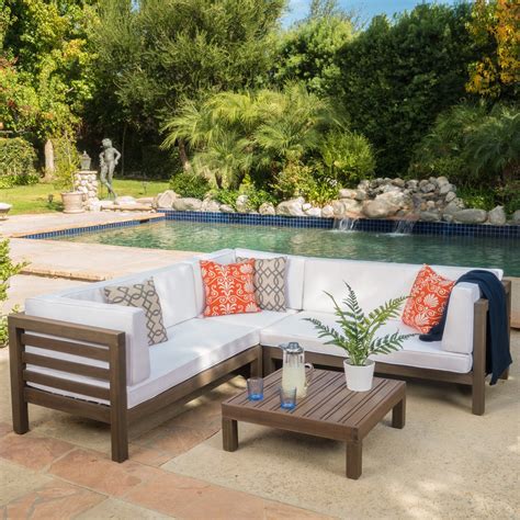 Joanna 4 Piece Wooden Patio Sectional Set with Cushions - Walmart.com