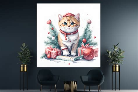 Watercolor Christmas Cat Floral Vector Graphic by Creative Designs ...