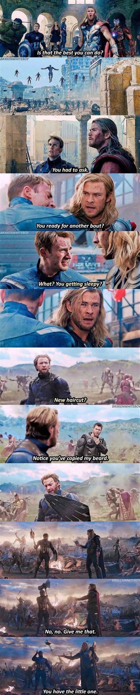 I just noticed that thor and cap only talk during a fight | Marvel ...