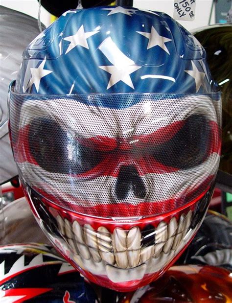 Custom Painted American Flag Skull Helmet | Skull motorcycle helmet, Cool bike helmets, Cool ...