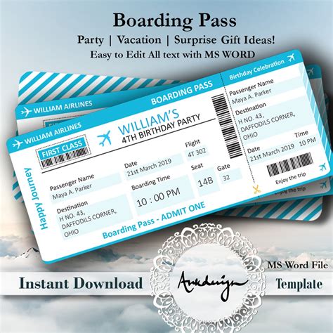 Party Invitation Airline Ticket Digital Airplane Ticket Invitation ...