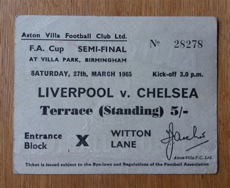 1965 FA Cup Semi Final Programme & Ticket – Chelsea vs Liverpool – Cup ...