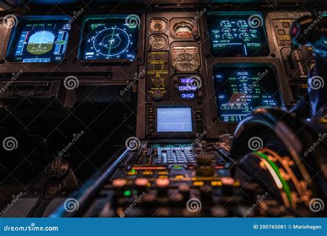 Modern Airplane Cockpit with Illuminated Instruments - Detail View ...