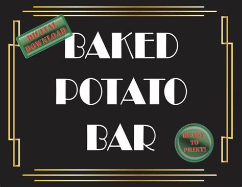 Baked Potato Bar Printable Sign Art Deco Food Table Sign Roaring 20s Gatsby Themed Black White ...