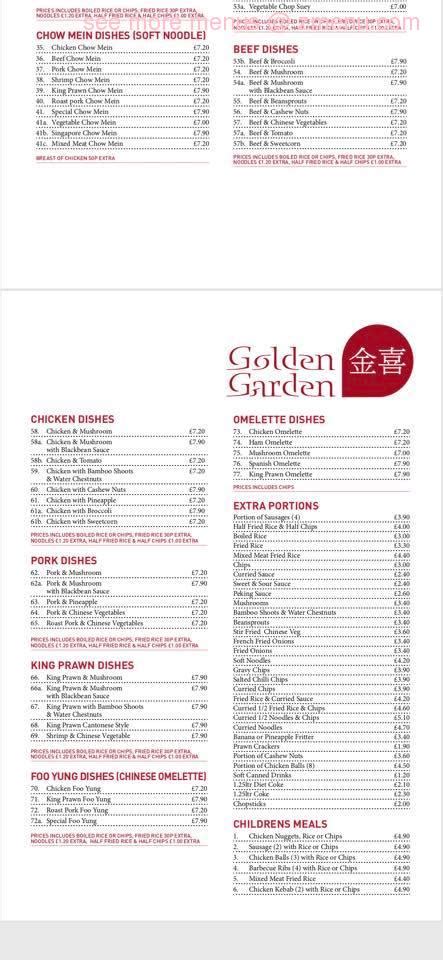 Menu at Golden Garden restaurant, Lisburn, 140 Longstone St