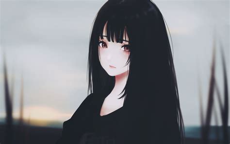 Anime Girl, Black Hair, Sad Expression, Semi Realistic - Aesthetic Sad Anime Girl - 1680x1050 ...