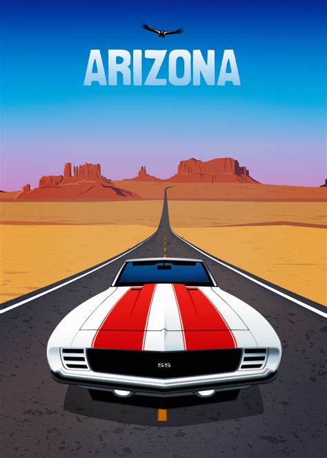 'A classic muscle car driving on Route 66 in Arizona. Do ... ' Poster ...