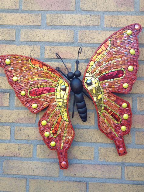 butterfly wall art glass mosaic outdoor metal wall art Red | Outdoor ...