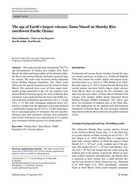 (PDF) The age of Earth's largest volcano: Tamu Massif on Shatsky Rise (northwest Pacific Ocean)