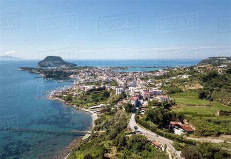 Aerial view of the city of Baia ( Baiae), an ancient Roman town ...