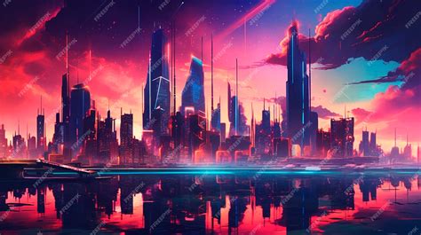 Premium AI Image | Retro futuristic synthwave retrowave cityscape ...