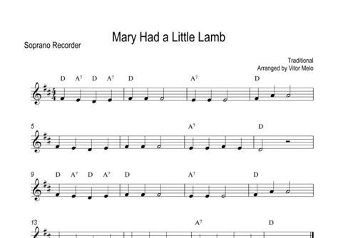 Mary Had a Little Lamb (arr. Vitor Melo) by Traditional Sheet Music for Recorder Solo at Sheet ...