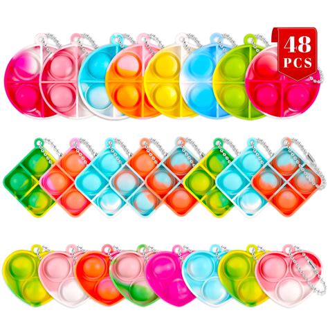 Armscye 48Pcs Pop Fidget Keychain,Mini Push Pops Its Bulk Toys,Sensory ...