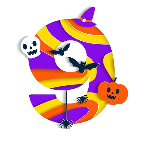 Happy Halloween 9 Nine Numeral Numeric Party Font Character Cartoon ...