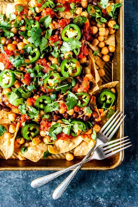 Loaded Vegan Nachos with Black Beans and Spicy Chickpeas - Half Cup Habit