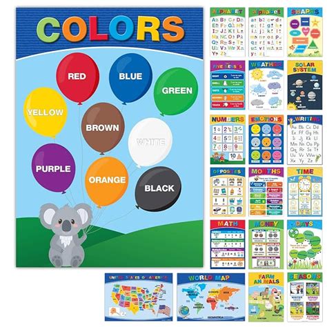 Buy 20 Large Educational Posters For Kids Toddlers (16.5x12 Double Sided English/Spanish ...