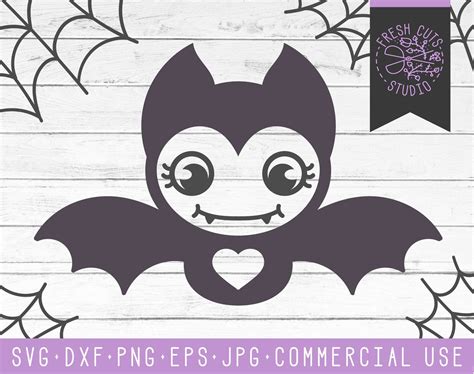 Cute Bat SVG Cut Files Kawaii Bat Clipart Clip Art Heart - Etsy