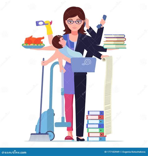 Vector Busy Multitasking Woman Mom Stock Vector - Illustration of housewife, baby: 177103949