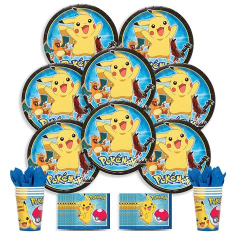 B-THERE Pokemon Party Pack Bundle - Pokemon Birthday Set, Seats 8: Plates, Cups and Napkins ...