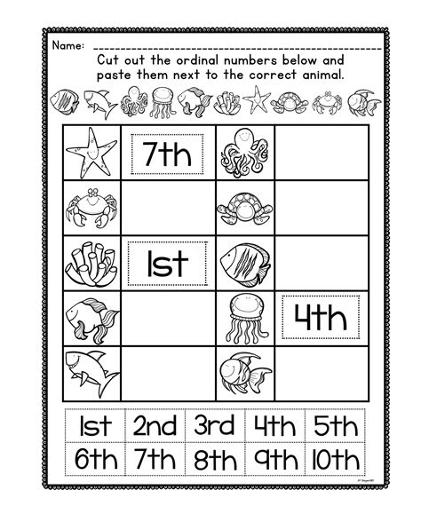 Kindergarten Ordinal Numbers Worksheet - Printable Word Searches