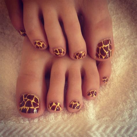 Giraffe Print Hand Painted Nail Art Pedicure. Zoo Project Holiday Toes