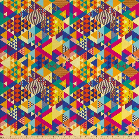 Colorful Fabric by the Yard Upholstery, Random Triangles Vibrant Composition Geometrical Modern ...