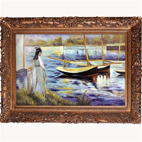 Edouard Manet 'The Banks Of The Seine At Argenteuil' Hand Painted Framed Canvas Art | Painting ...