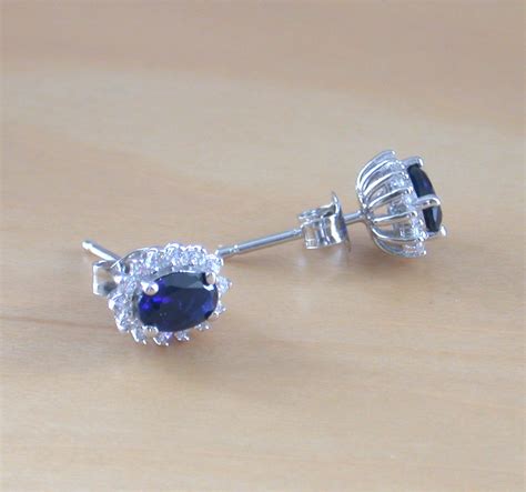 925 Sapphire (Lab Created)Earrings/Sapphire Jewelry/Silver Sapphire ...