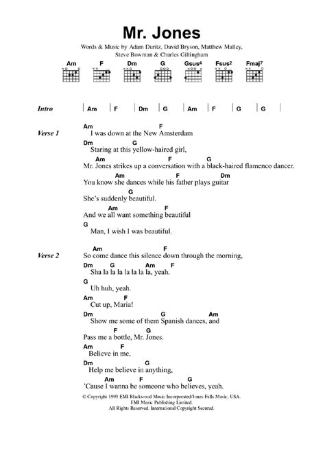 Guitar Chords Mr Jones