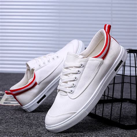 New Men White Canvas Shoes Sneakers Breathable Low Lace up Flat Casual ...