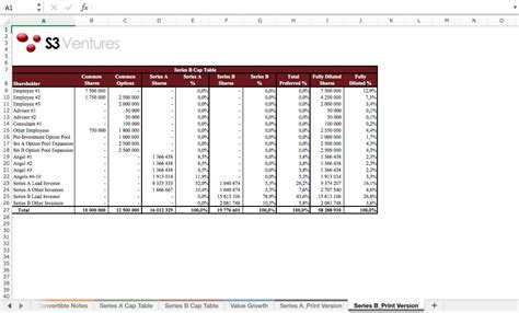 Cap Table Excel Model Template - Eloquens