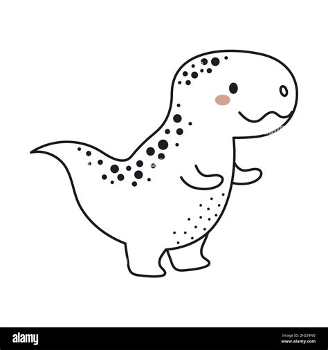 Cute dinosaur in outline sketch style. Funny cartoon dino for kids ...