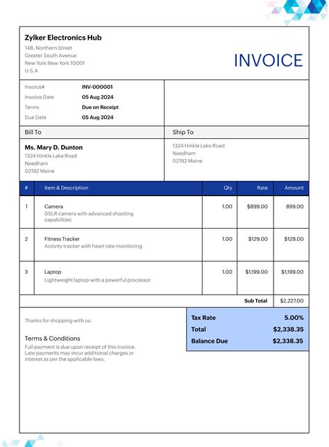 Free Invoice Template Excel for download