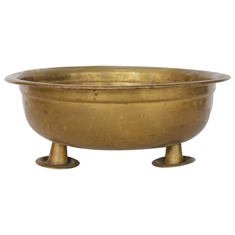 Large Antique Brass Footed Bowl For Sale at 1stdibs