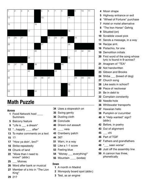 Math Crossword Puzzles Free Printable - Printable Templates