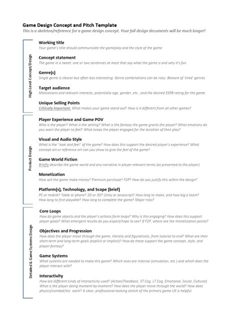 Game Concept Document Template PDF | PDF | Game Design | Cognitive Science