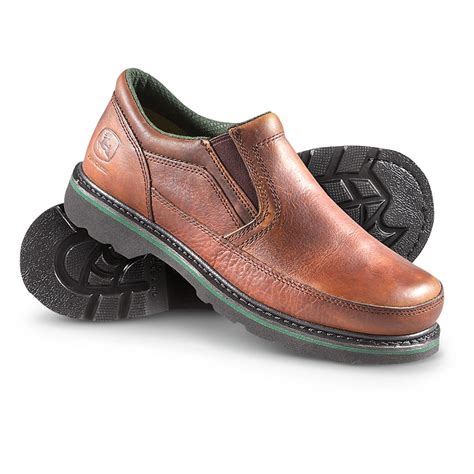 Men's John Deere® Twin Gore Leather Slip - ons, Brown - 221835, Casual ...