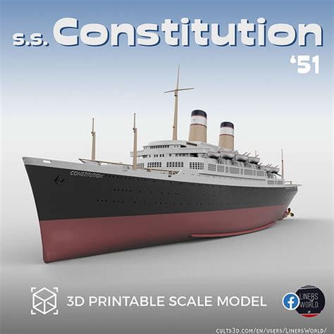 SS Constitution ocean liner cruise ship printable model 1951 3D model ...