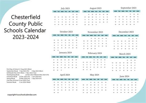 Chesterfield County Public Schools Calendar 2023-2024