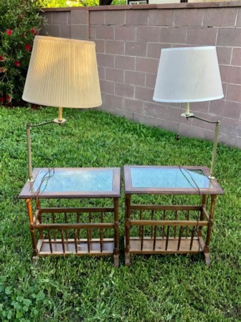 End Table / Lamp Combo wood with glass top, set of 2 | EstateSales.org