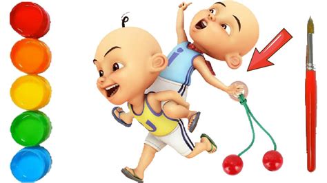 Menggambar dan Mewarnai Upin dan Ipin ngibrit mau beli Lato - Lato ...