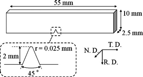 Schematic of a sub-size Charpy impact test specimen. | Download Scientific Diagram