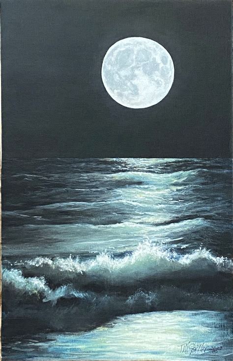 Print of Moonlight on the Ocean Waves | Etsy