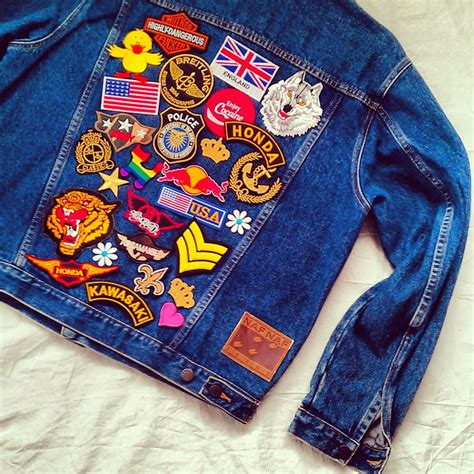 Reworked Vintage Denim Jacket with Patches Size: L