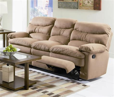 Light Brown Microfiber Modern Reclining Sofa