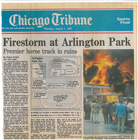 Massive fire destroys Arlington Park Racetrack grandstand in 1985 ...